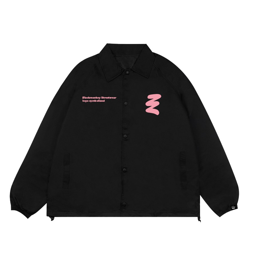 ÁO KHOÁC BIỂU TƯỢNG ĐEN HỒNG - BLACK MONKEY LOGO SYMBOLIZED COACH JACKET