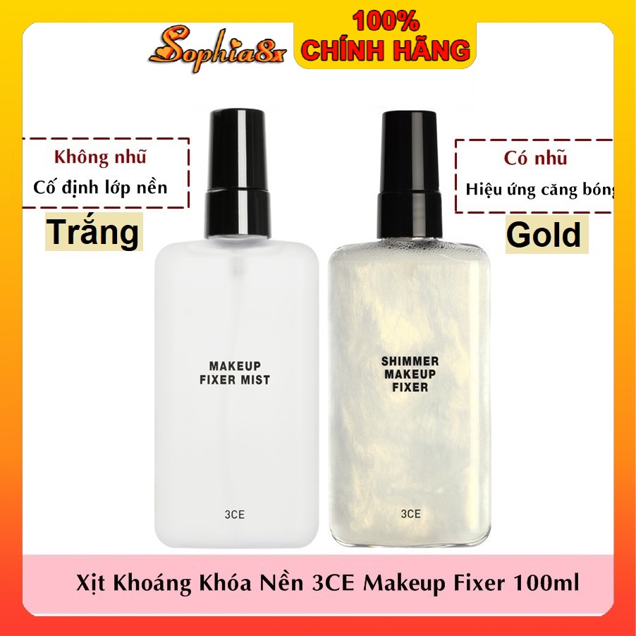 Xịt khoáng khóa nền 3CE Makeup Fixer Mist / Shimmer Makeup Fixer cấp ẩm dưỡng da
