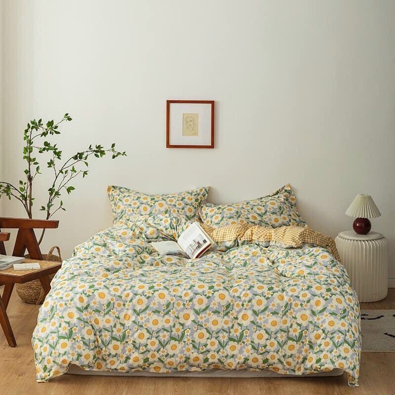 Bộ chăn ga gối Cotton poly M2T Bedding Hoa 5 cánh, vỏ chăn mền, drap nệm và 2 vỏ gối