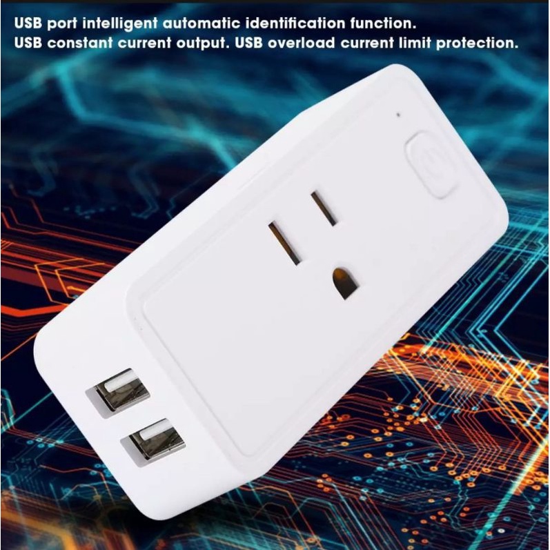 Ổ cắm Wifi Tuya 16A US với 2 cổng USB 5V 2.4A