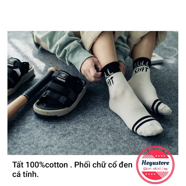 Tất vớ cotton nam nữ cổ cao trắng đen vintage thời trang ulzzang Hàn Quốc tất  Unisex co giản tốt