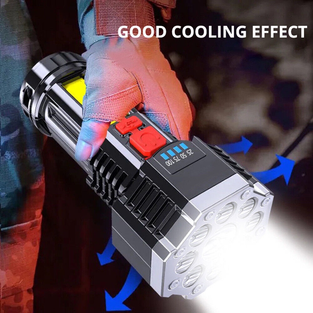 ✨Đèn Pin✨Đèn Pin Led 9 Bóng Siêu Sáng Đa Năng Chống Thấm Nước Có Thể Sạc Lại Tiện Dụng