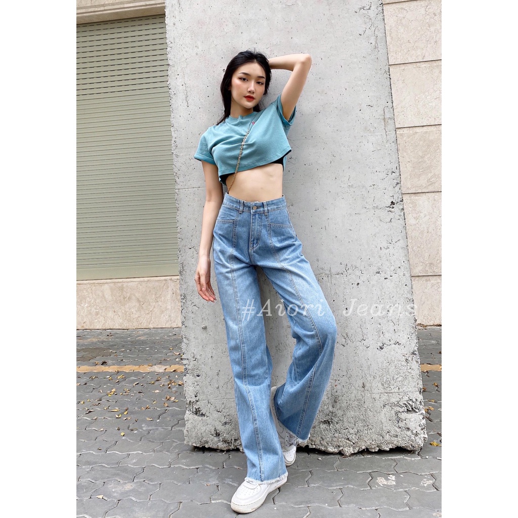 [XU HƯỚNG DENIM]Quần Jean Nữ Aiori [Dài 104cm] Lưng Bản To Xẻ Thân Jean Ống Rộng Lưng Cao Bò Suông, Jean Cotton Mềm Mịn