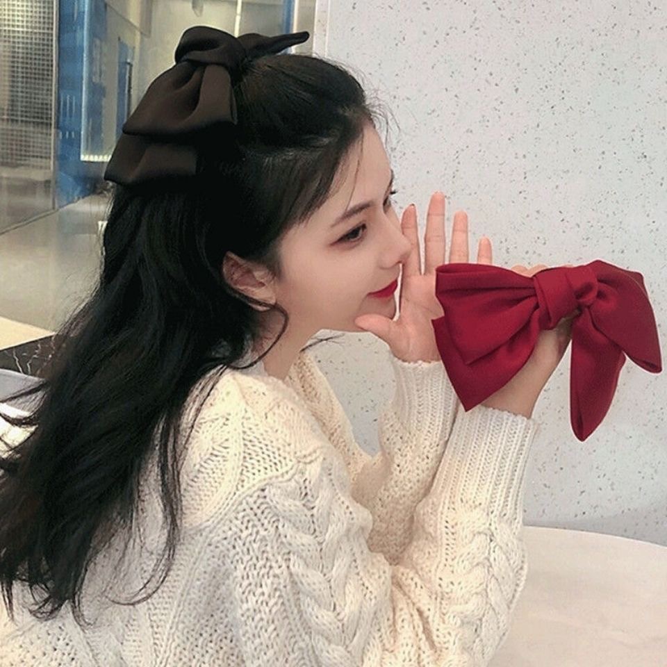 Kẹp Tóc Nơ Bằng Vải Satin Cỡ Lớn Phong Cách Hàn Quốc Dễ Thương Cho Nữ