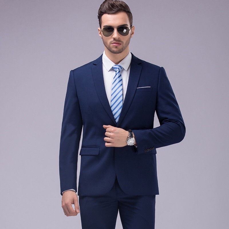 Bộ vest nam màu xanh tối cao cấp dáng ôm body phù hợp đi tiệc đi chơi