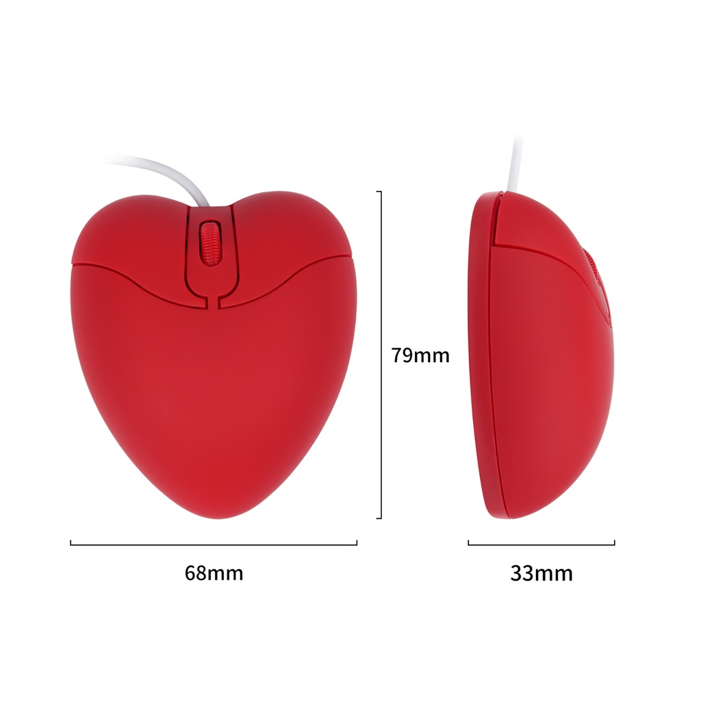 Chuột Quang Có Dây USB 3D Hình Trái Tim Đỏ Hoạt Hình 3 Nút Bấm Dành Cho Laptop / Máy Tính Để Bàn / Notebook