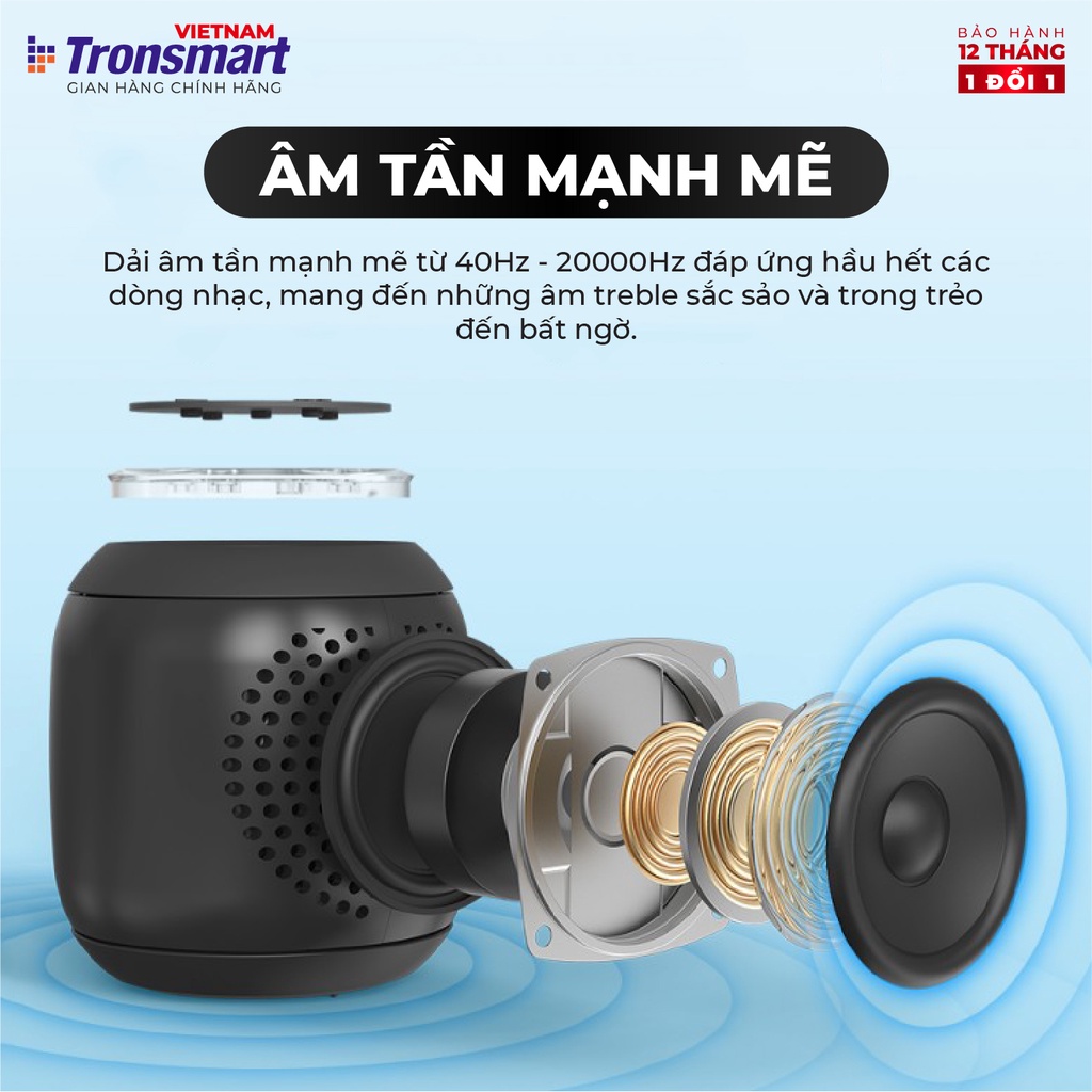 Loa Bluetooth Tronsmart T7 Mini Công suất 15W Âm thanh siêu trâm �Chống nước IPX7 - Hàng phân phối chính hãng