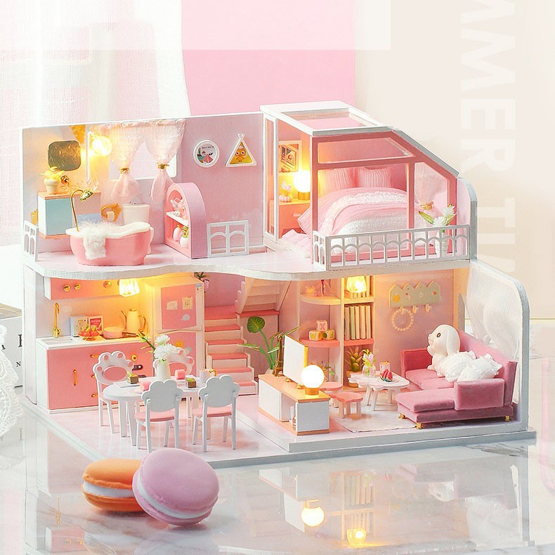 Mô hình nhà DIY Doll House Mid Summer Dream Kèm Mica Chống bụi, Bộ dụng cụ và Keo dán