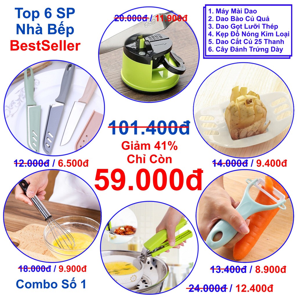 Combo Top 6 Dụng Cụ Nhà Bếp Best Seller - Giá Gốc 101K Giảm 58% Chỉ Còn 59K