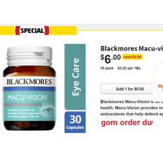 [Hàng Úc, đủ bill] Viên bổ mắt Blackmores Macu Vision (đủ size)