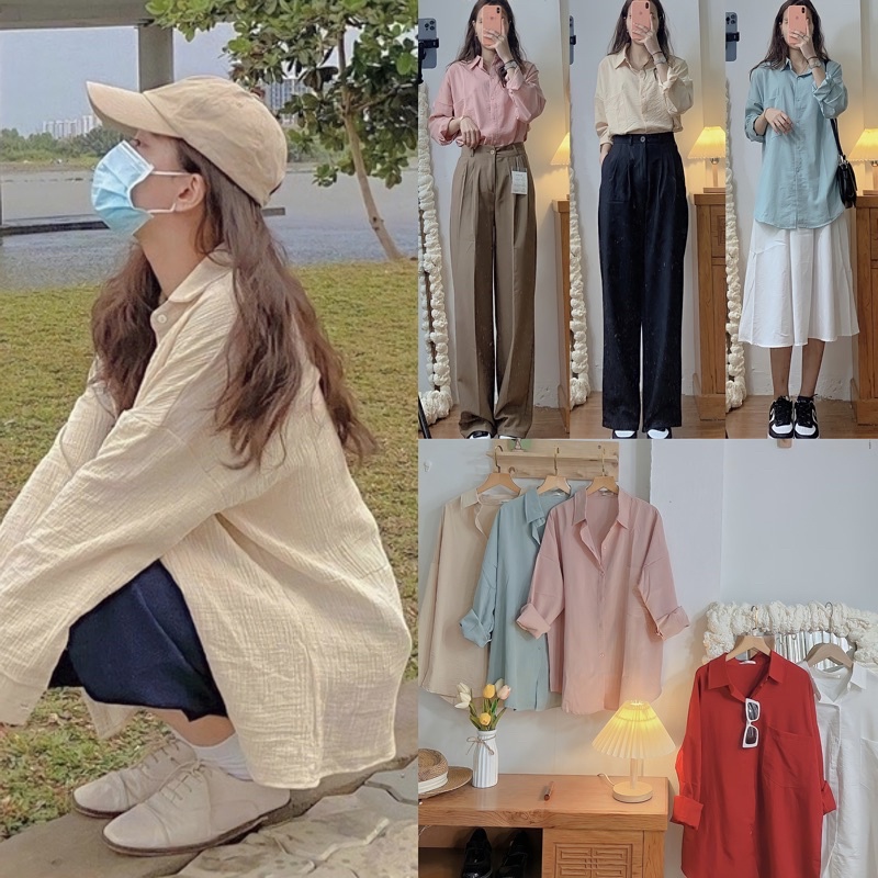 Áo sơ mi Ulzzang Nàng Thơ nhẹ nhàng chất xô form rộng Hàn Quốc Áo sơ mi ulzzang Maim