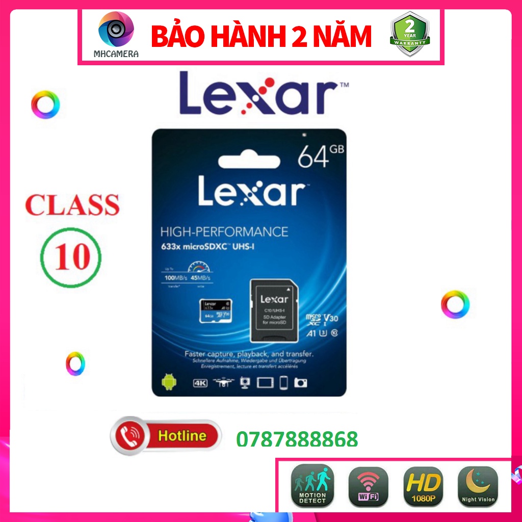 Thẻ nhớ Lexar 512G / 256G / 128G 633x MicroSDHC UHS-I Class 10 A1 U3 100MB/s + Adapter