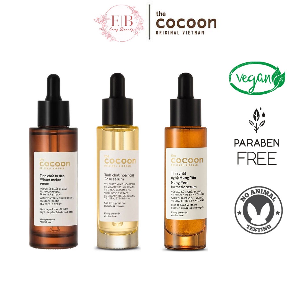 Tinh Chất Dưỡng Da Cocoon: Bí đao 70ml, Tinh Chất Nghệ Hưng Yên 30ml, Serum Hoa Hồng 30ml