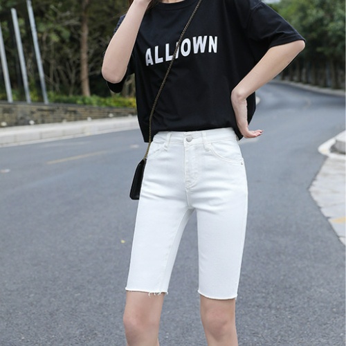 Quần ngố jean nữ bò giấy skinny, quần ngố bò legging nữ lưng cao, cạp 1 khuy vải co giãn 4 chiều - Mia Shore