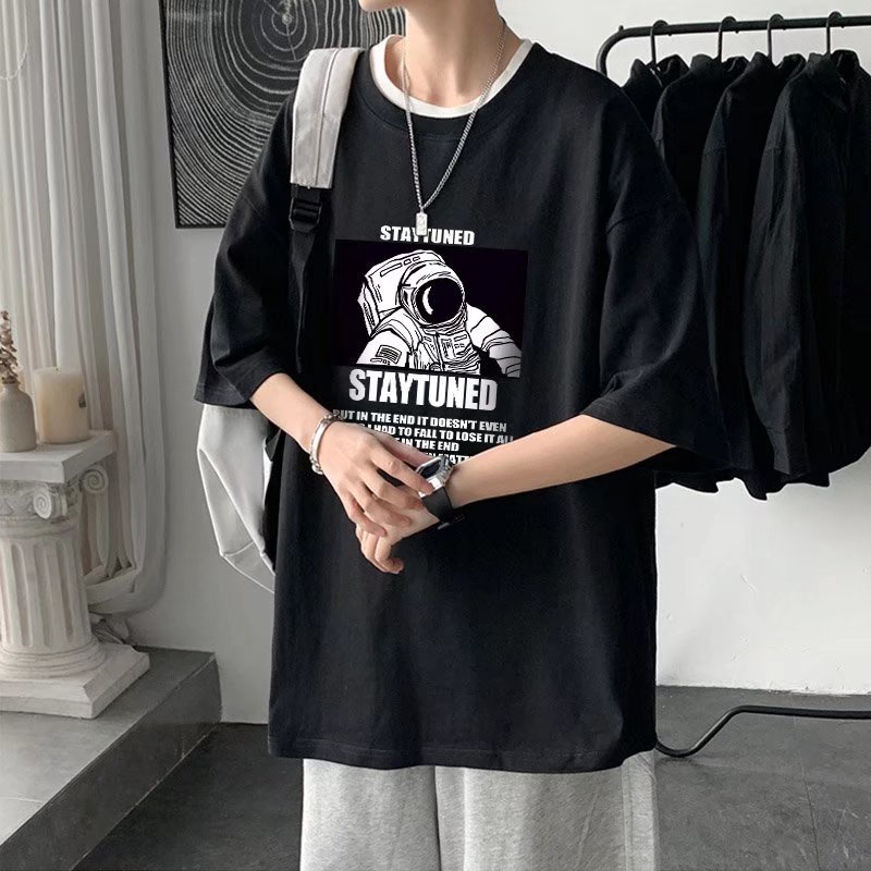 【M-8XL】Áo Thun Dáng Rộng In Hình Phi Hành Gia Phong Cách Hip Hop Thời Trang Mùa Hè Hàng Mới Dành Cho Nam Sinh