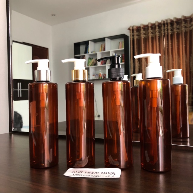 50 chai 200ml/ 250ml/ 300ml nhấn nhỏ giọt xịt xà bông,dầu gội - combo 50 chai nhựa pet chiết mỹ phẩm trong suốt / nâu