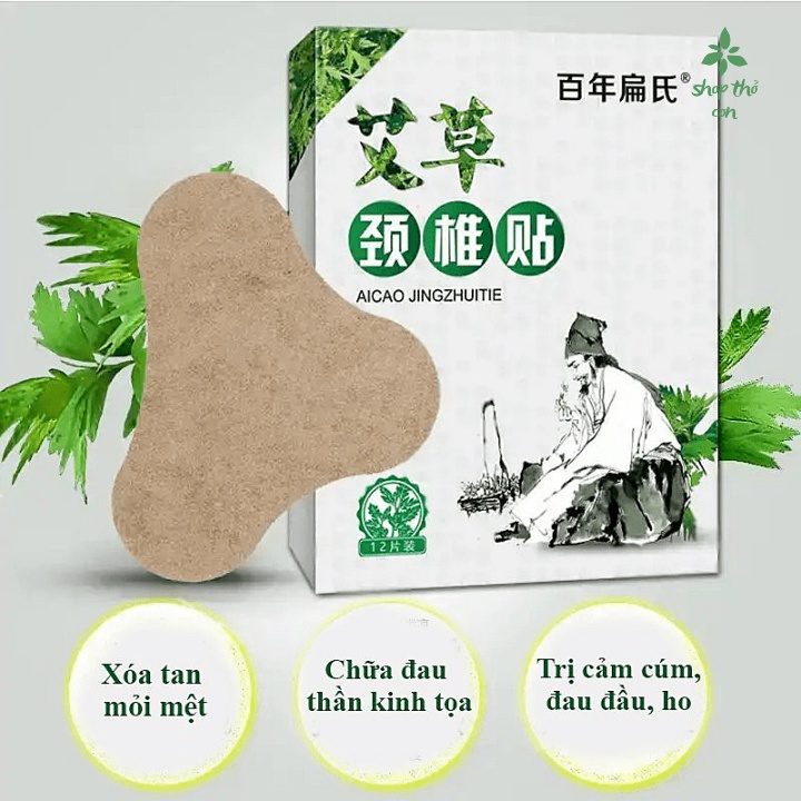 Miếng dán ngải cứu giảm đau cổ,vai,gáy,thải độc (hộp 12 miếng)