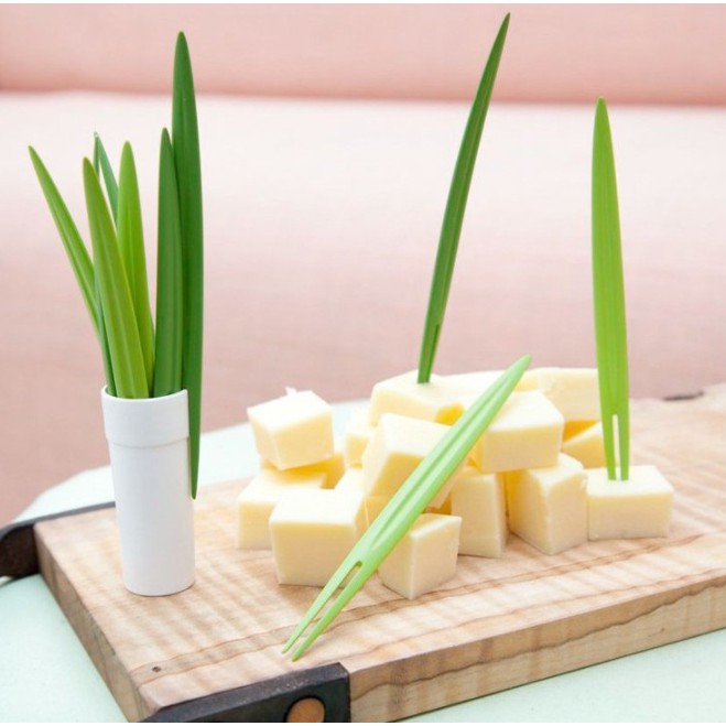 Bộ Ghim nĩa ghim trái cây hình lá trúc xanh