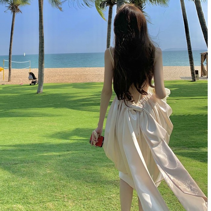 Đầm Đi Biển Hai Dây Phối Nơ Xinh Xắn Dành Cho Nữ | BigBuy360 - bigbuy360.vn