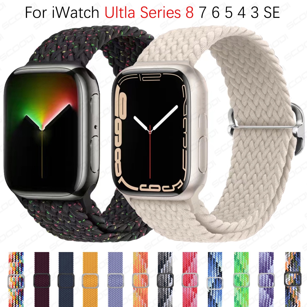 Dây Đeo Đồng Hồ Bằng Nylon Điều Chỉnh Được Cho Apple Watch Ultla Series 3 4 5 SE 6 7 8 44mm 40mm 42mm 38mm 45mm 49mm 41mm