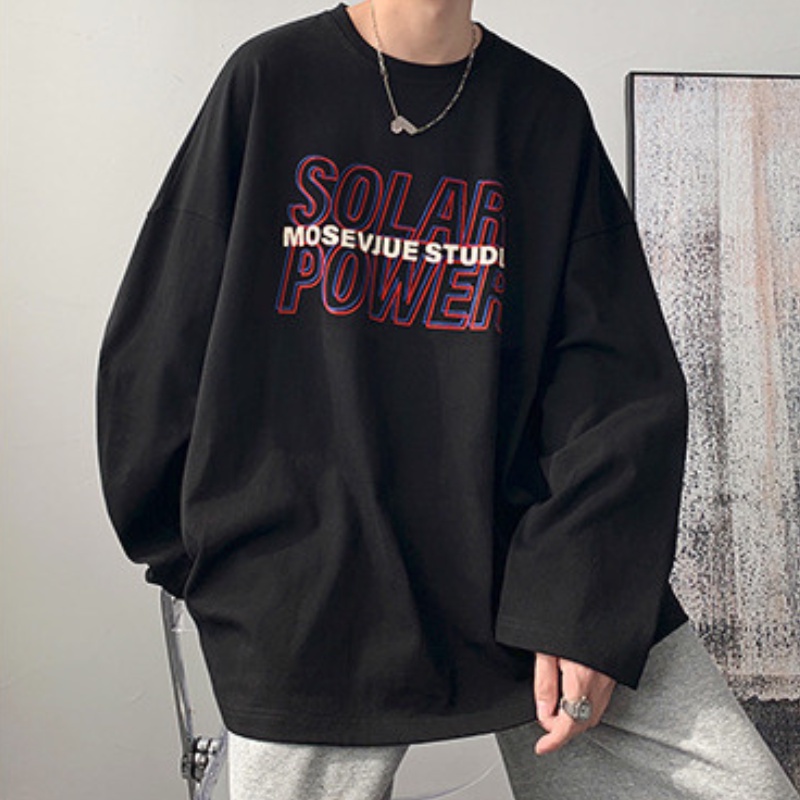 Áo thun mỏng tay dài dáng rộng in họa tiết đơn giản dễ phối đồ thời trang cho nam Size M-5XL