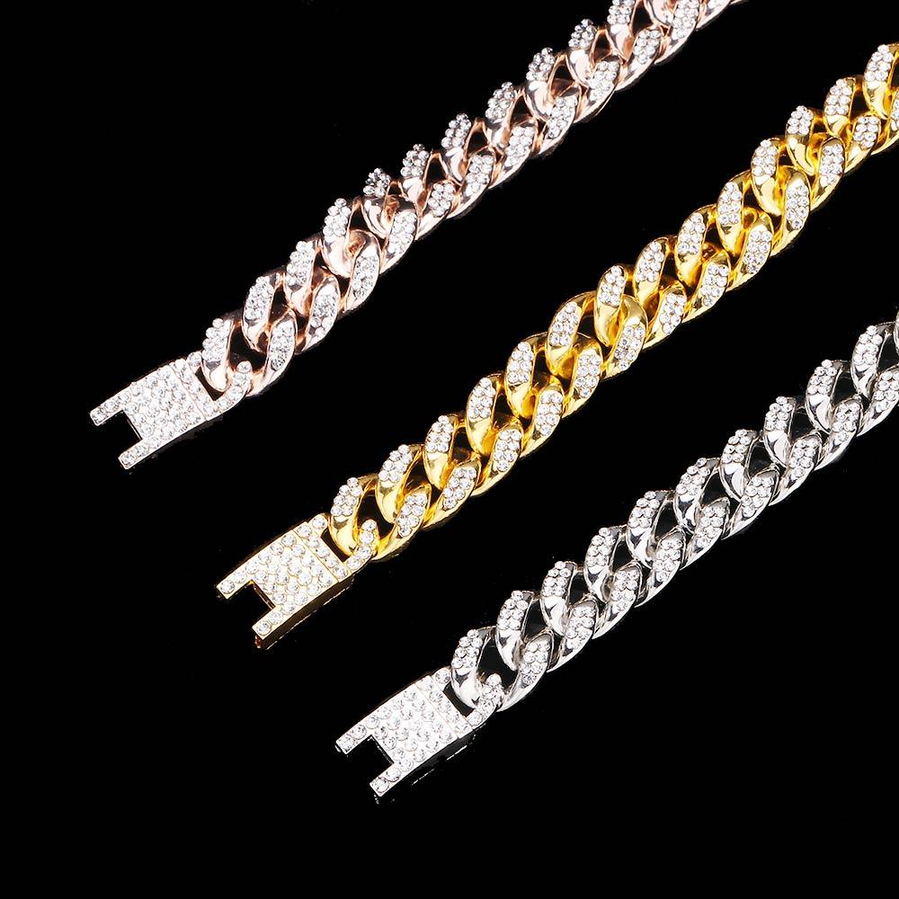 QQMALL Vòng Tay Đính Đá 12MM Phong Cách Hiphop Thời Trang Cho Nam Nữ