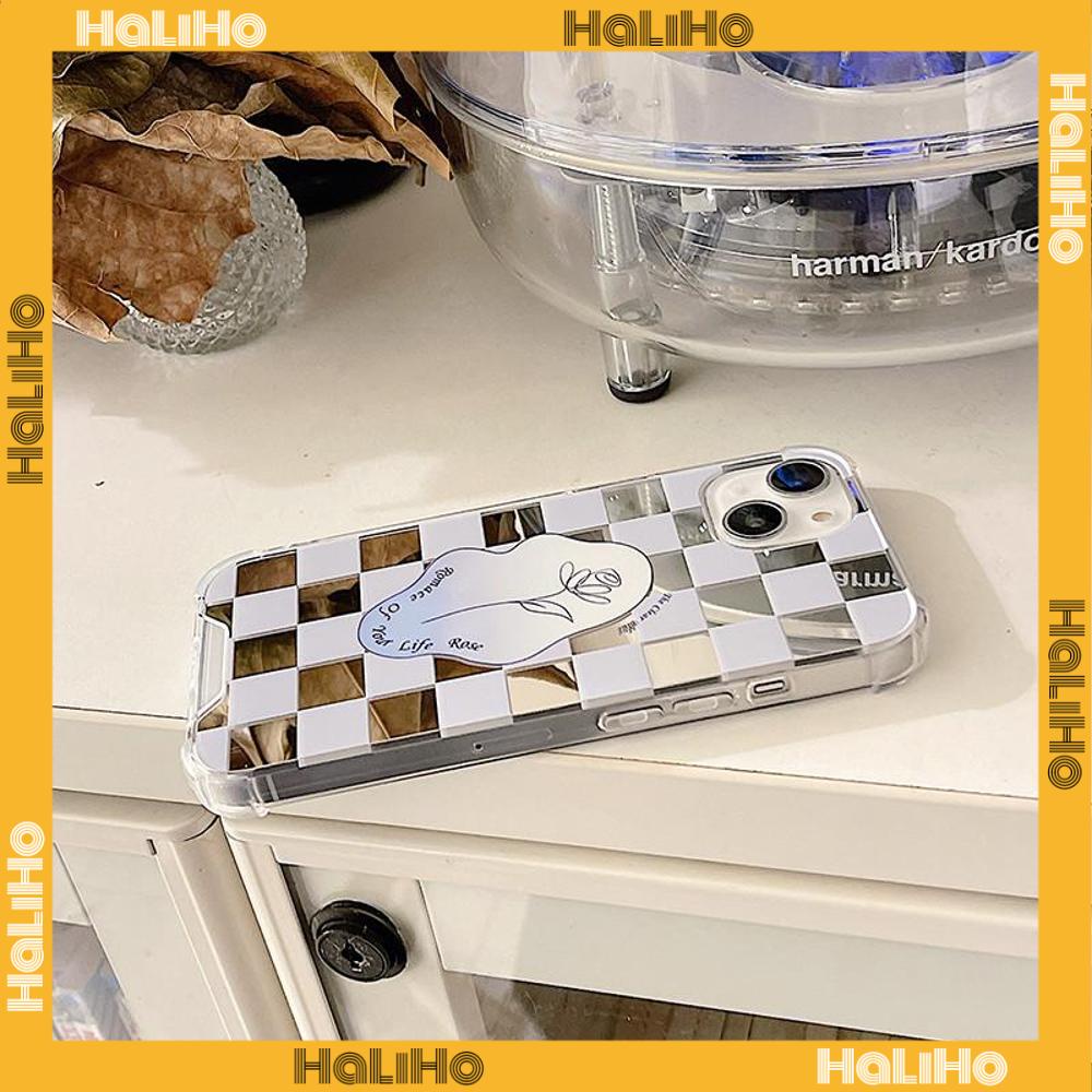 iPhone Case Luxury Acrylic Mirror Airbag Shockproof Protection Camera Checkerboard Check Rose Flower Compatible For iPhone 11 Pro Max 13 Pro Max 12 Pro Max 7Plus XS Max