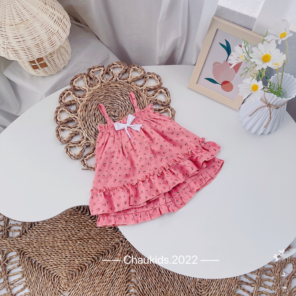 Bộ đũi 2 dây chun ngực nơ trắng bé gái