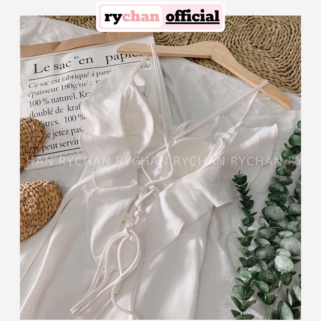 DX985 - Đầm Xòe Trắng Hai Dây Hở Lưng Đi Biển