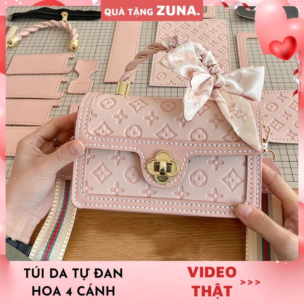 Túi tự đan hình hoa 4 cánh da PU cao cấp | Túi handmade đeo chéo làm quà tặng người yêu, bạn bè