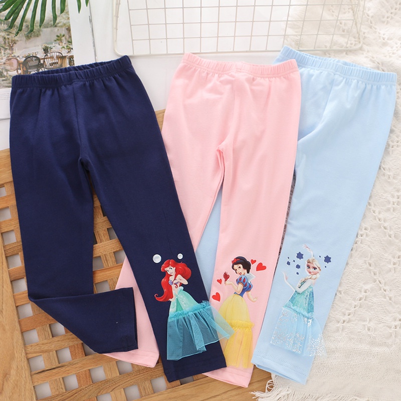 Quần Legging Dài Thu Đông Bé Gái Chất Cotton In Hình Elsa Hãng Richlai