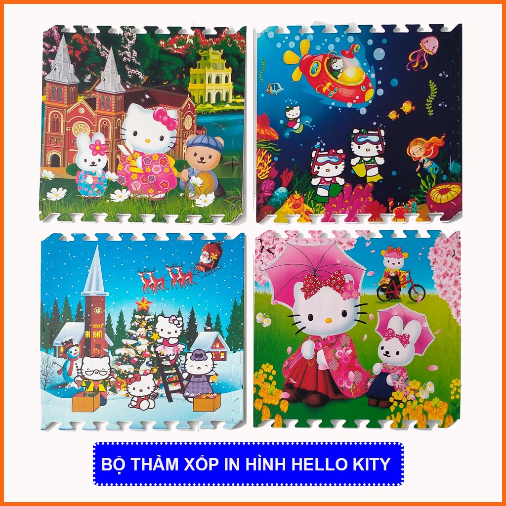 Thảm chơi cho bé hình Hello Kitty (bộ 4 tấm)- Kích thước mỗi tấm 60x60x1cm- Hàng Việt Nam- Mẹ Tròn Store