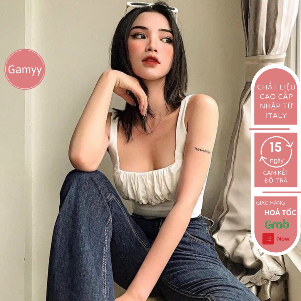Áo croptop Gamyy áo 2 dây vải lụa rúm ngực nữ tính