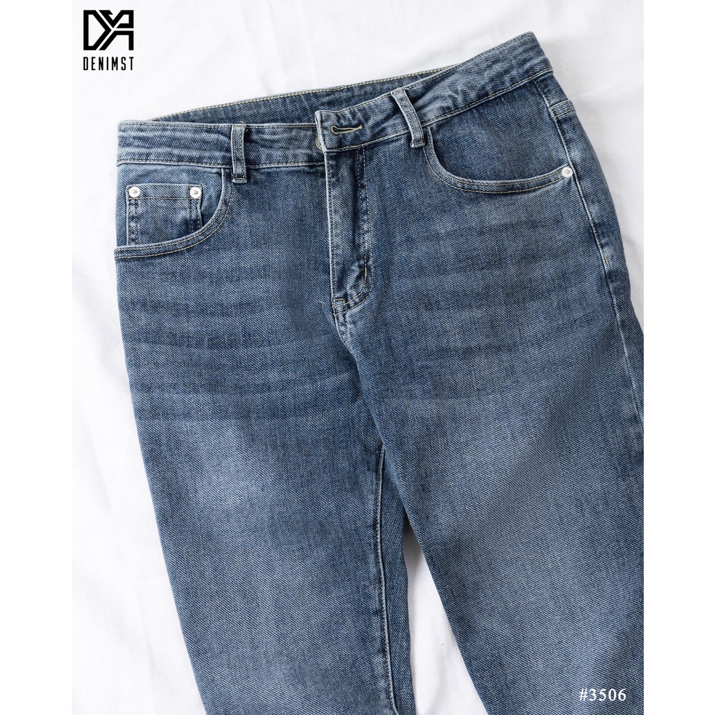 Quần Jeans Nam Xanh Trơn Cao Cấp DENIMST Form Ôm Vừa Dáng Carrot Fit 3506