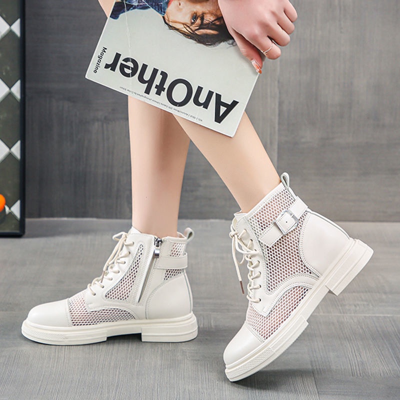 Red Dragonflies䗴Mesh Dr. Martens Boots Female SummerinsTrendy New Hollow-out Breathable Ankle Boots British Style Mesh Boots All-Matching Sandal Boots