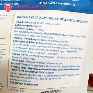 Snack Bellamy's Organic Lê Và Táo Sấy 20g