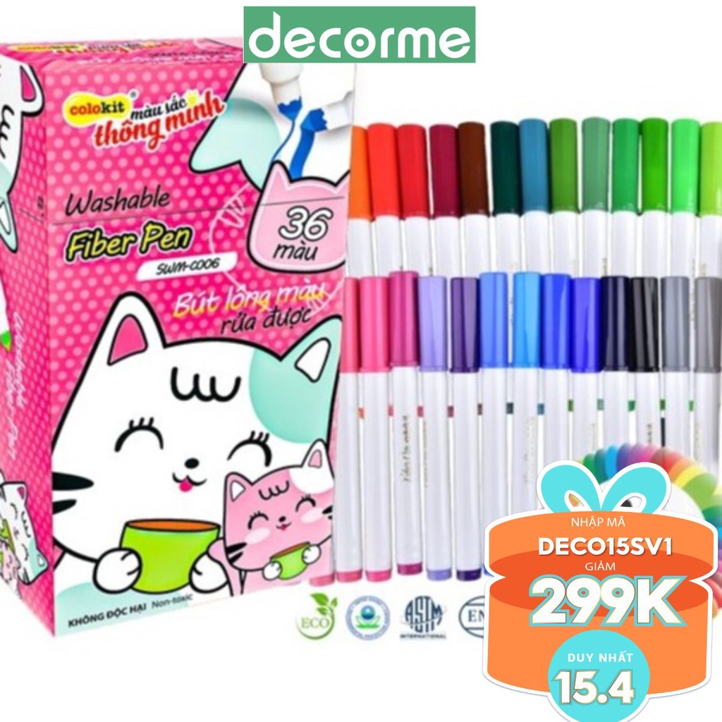 BÚT LÔNG 36 MÀU FIBER PEN WASHABLE - COLOKIT SWN-C006