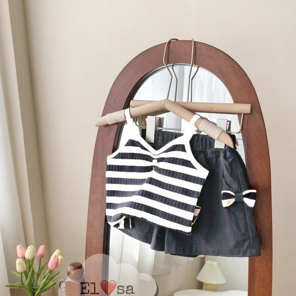 Quần Áo Bé Gái - Set Áo 2 Dây Kẻ Quần Sooc Xinh Xắn cho bé gái 1 - 8 Tuổi