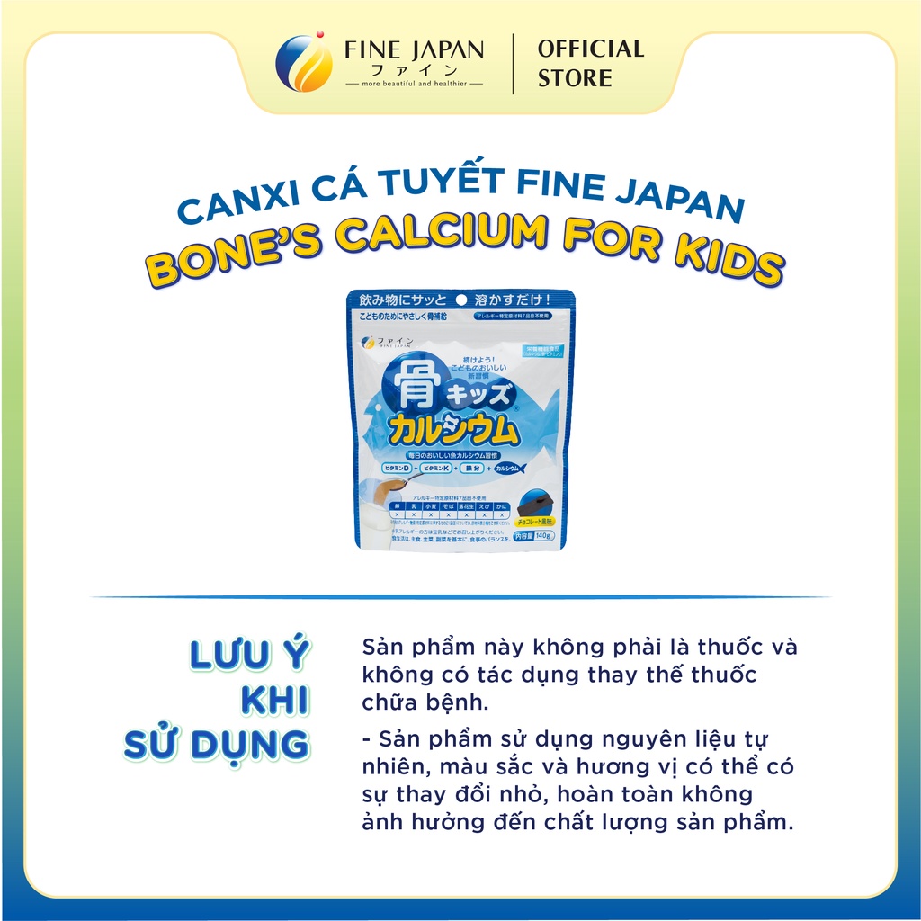 [Vị Sô-cô-la] Bột Canxi Cá Tuyết Fine Bone's Calcium For Kids Gói 140G Bổ Sung Canxi Phát Triển Chiều Cao