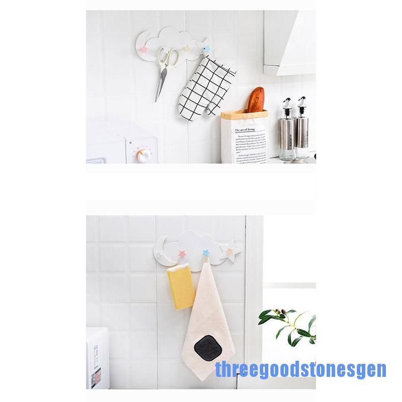 [threegoodstonesgen 0609] Creative Star Moon Cloud Shape Nail-free Wall Clothes Hooks Kids Room Decorative