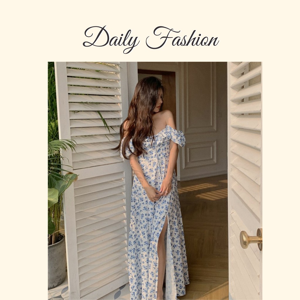 Đầm Maxi hoa xanh xẻ tà dáng dài đi biển giá rẻ, đẹp | BigBuy360 - bigbuy360.vn