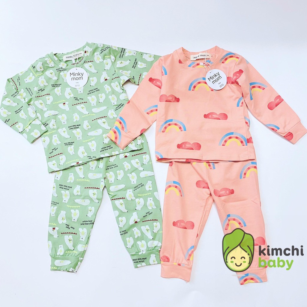 Bộ Dài Tay Cotton 100% Minky Mom Họa Tiết Cầu Vồng - Gấu Trúc - Khủng Long Dễ Thương Cho Bé MKM08 (Sz từ 7-19kg)