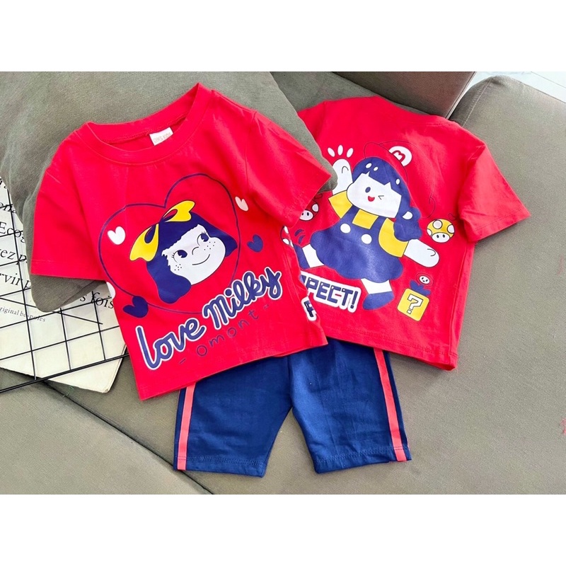 [9-22kg] Bộ ngố thun cotton mềm mịn in hoạt hình siêu xinh cho bé, bộ tay ngắn quần ngố - Đồ bộ bé gái mặc nhà
