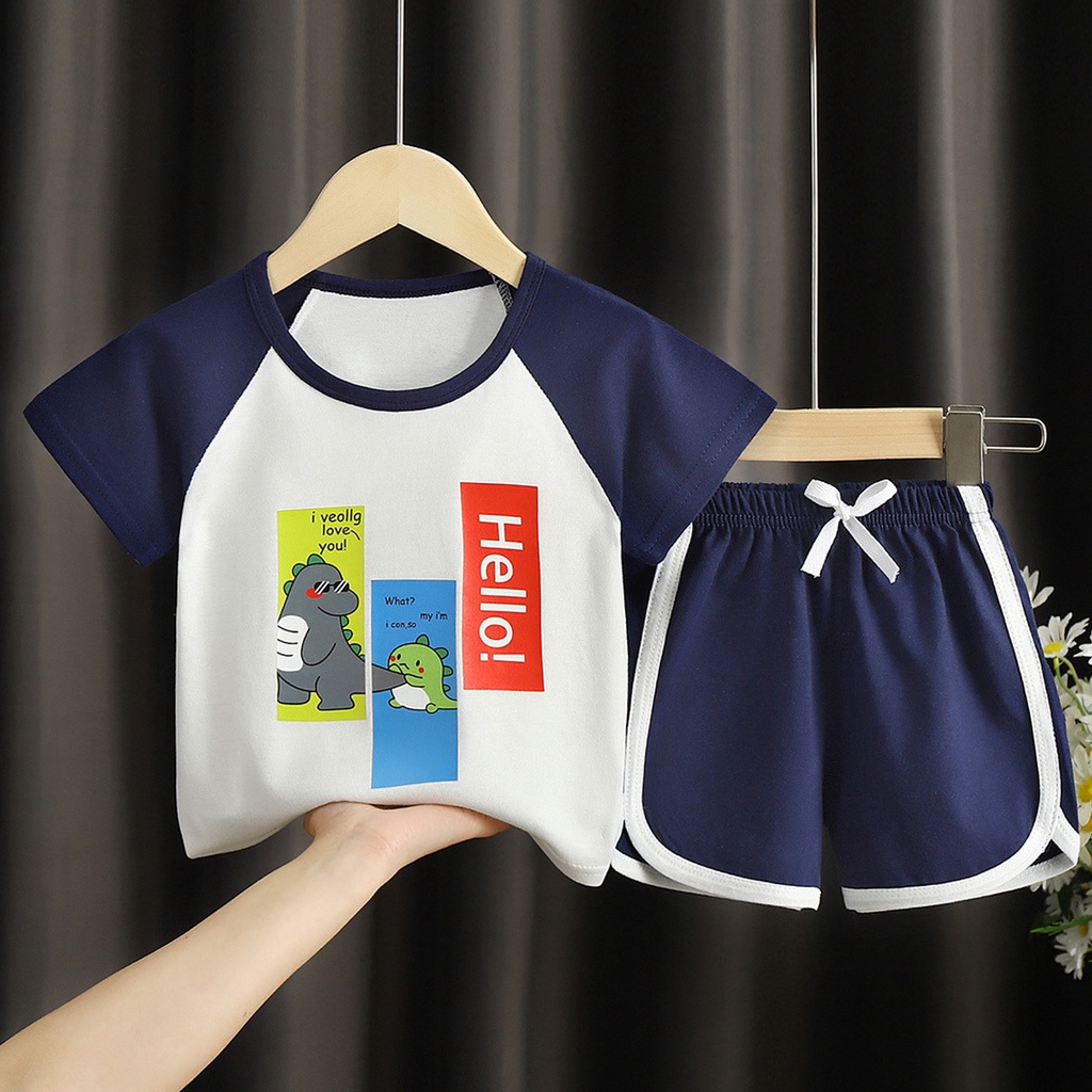Quần áo trẻ em, bộ quần áo hè cho bé vải cotton hoạ tiết đáng yêu hàng Quảng Châu Chubby Store!