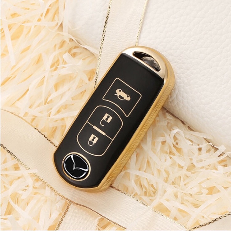Ốp chìa khóa Mazda3 Gia Anh Bọc chìa khóa ô tô Mazda 2, 6, 8, Cx5 Silicone đen viền vàng lịch sự sang trọng làm quà tặng
