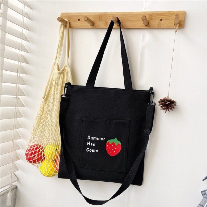 Túi tote vải canvas giá rẻ thời trang LORIEN - Túi vải nữ có khoá miệng đựng vừa A4 phong cách Ulzzang