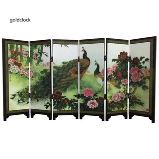 Gold®Wooden 6-Panel Peacock Screen Room Divider Folding Partition Desktop
