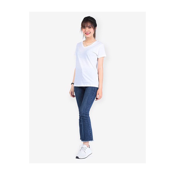 Áo thun Nữ cổ tim màu trắng Gold Rhino Nhật Bản (thoát nhiệt, bền màu, thấm hút mồ hôi, 100% cotton