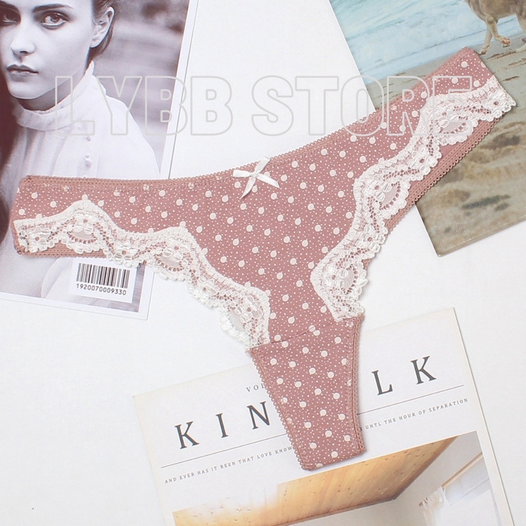 Quần lót lọt khe nữ chất liệu cotton kháng khuẩn hoạ tiết chấm bi pha ren sexy/ Quần lót lọt khe ren cao cấ