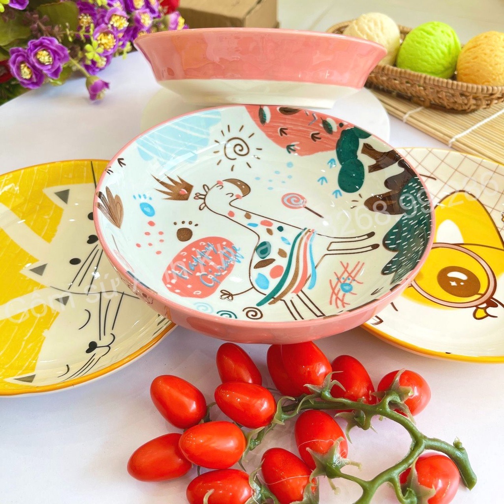 Đĩa sứ Decor Chén Dĩa Sứ Dễ Thương Cute Cao Cấp Đĩa 18cm trang trí món ăn cực xinh yêu